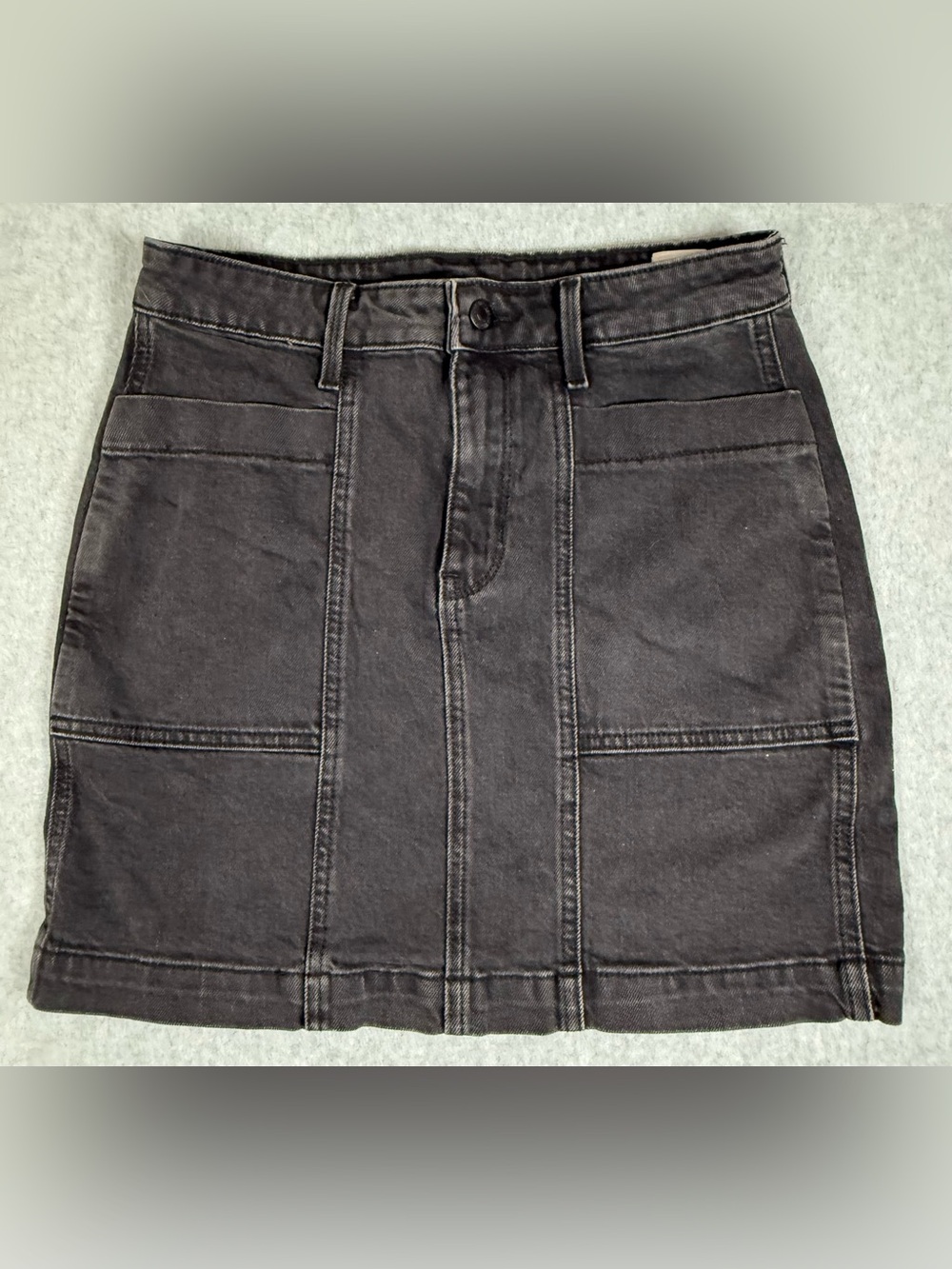 Old Navy Black/Charcoal Denim High Rise Panel-Stitch Mini Skirt